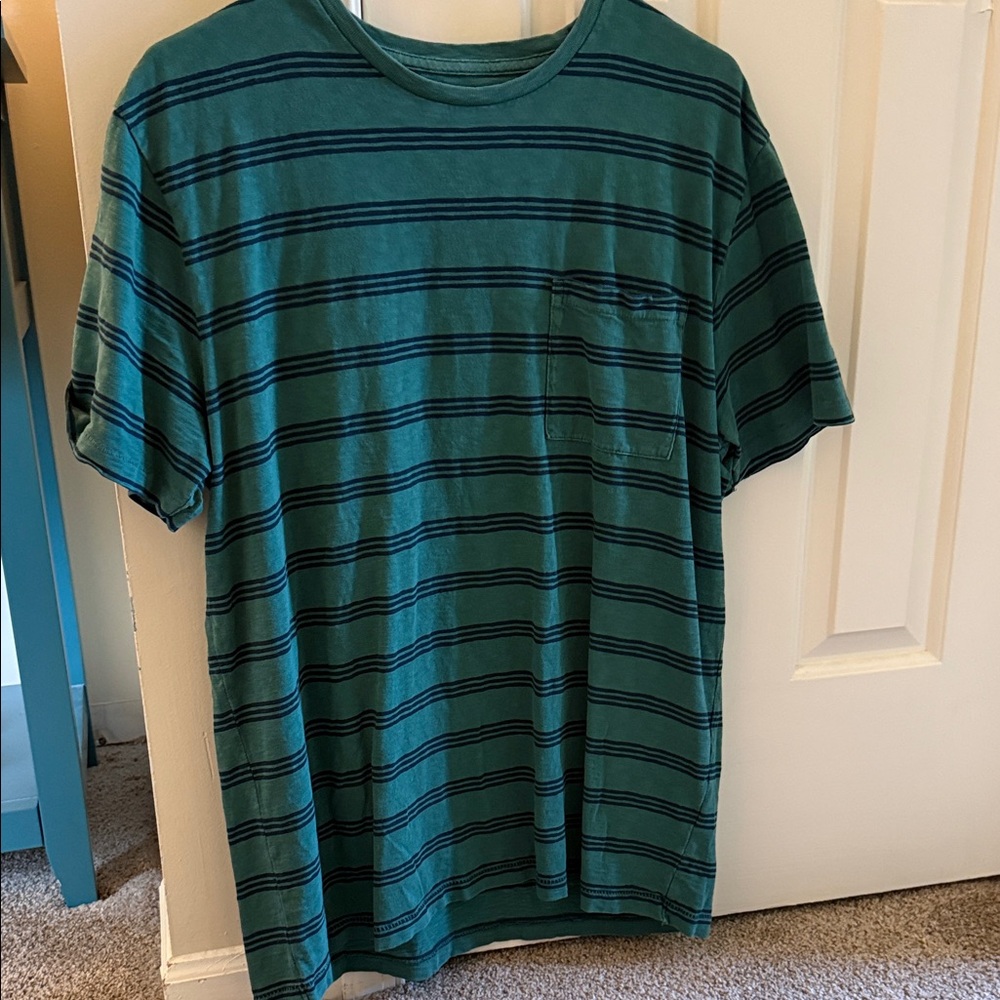 J. Crew Teal and Black Striped Tee